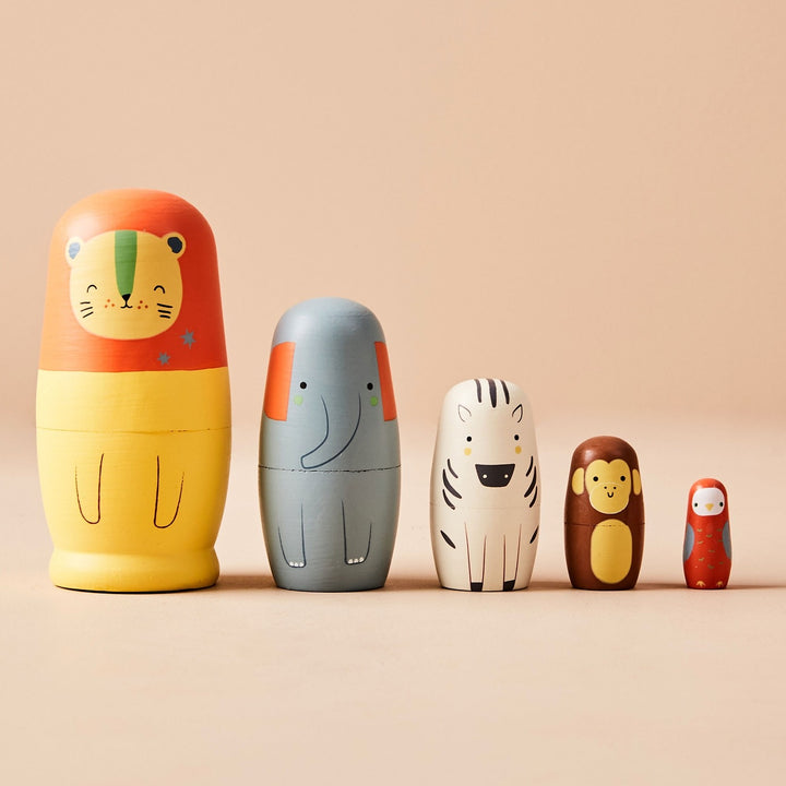 Just Bee Kids - Wooden Nesting Dolls -  Safari Animal