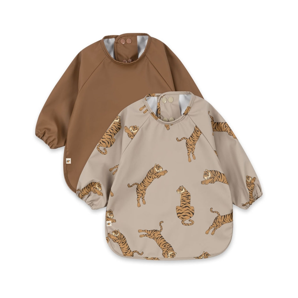 Konges Slojd - Dinner Bib with Sleeves - Tiger/Toasted Coconut ( 2 Pack) - Mabel & Fox