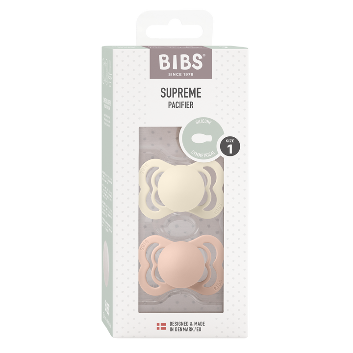 Bibs - Supreme Pacifier Silicone - Symmetrical Nipple - Ivory / Blush - Mabel & Fox