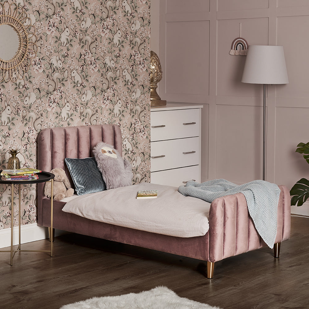 OBaby - Gatsby Velvet Single Bed - Pink - Mabel & Fox
