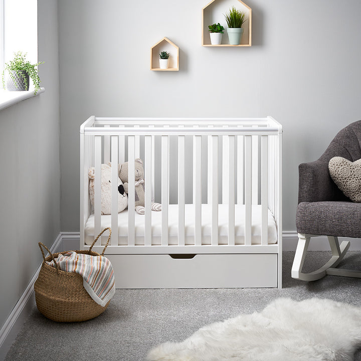 OBaby - Bantam Space Saver Cot & Under Drawer - White - Mabel & Fox