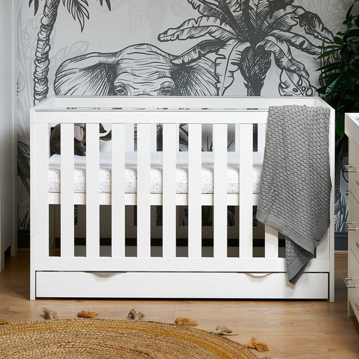OBaby - Nika Cot Bed & Underdrawer - White Wash - Mabel & Fox