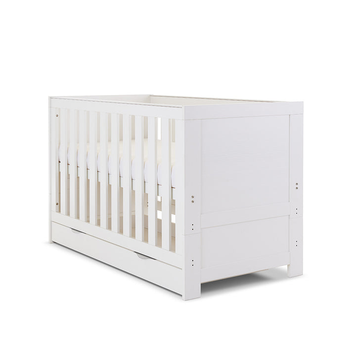 OBaby - Nika Cot Bed & Underdrawer - White Wash - Mabel & Fox