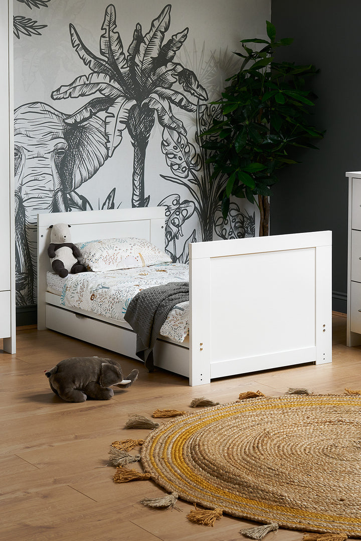 OBaby - Nika Cot Bed & Underdrawer - White Wash - Mabel & Fox