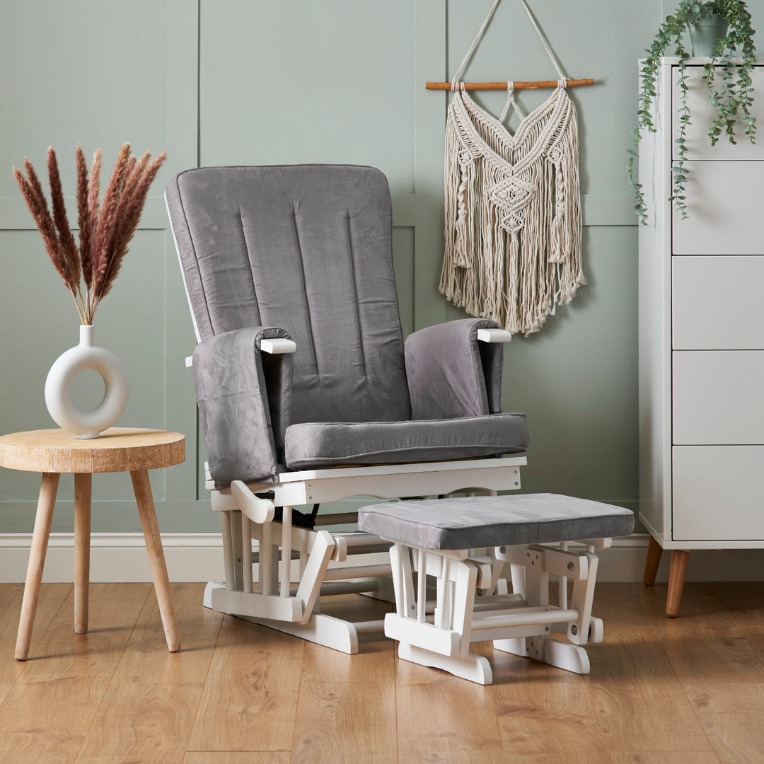 OBaby - Deluxe Reclining Glider Chair and Stool - Grey - Mabel & Fox
