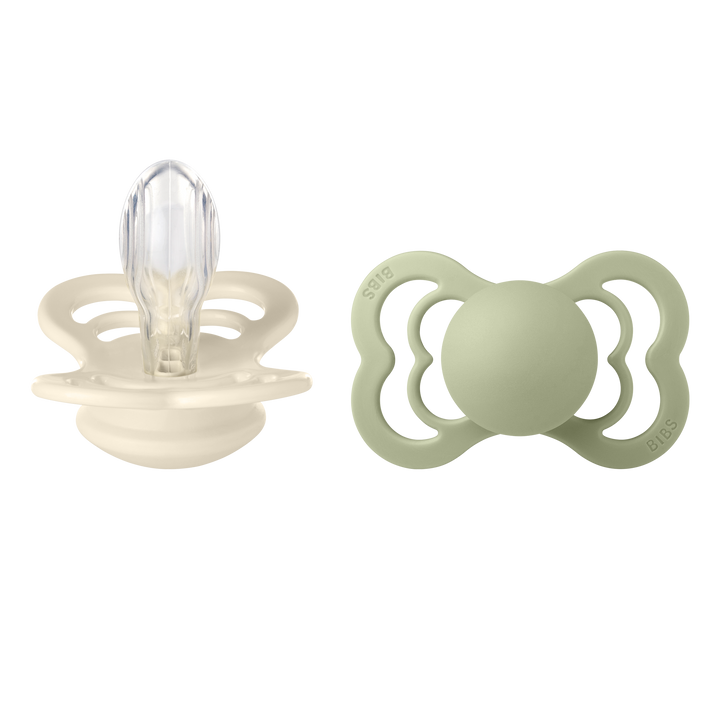 Bibs - Supreme Pacifier - Symmetrical Nipple - Ivory / Sage (Silicone) - Mabel & Fox