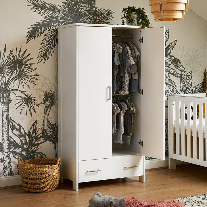 OBaby - Nika Double Wardrobe - White Wash - Mabel & Fox