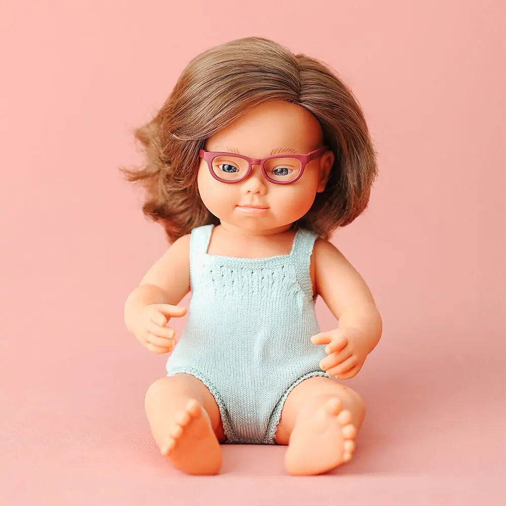 Miniland - Doll - Caucasian Girl Down Syndrome With Glasses - Mabel & Fox