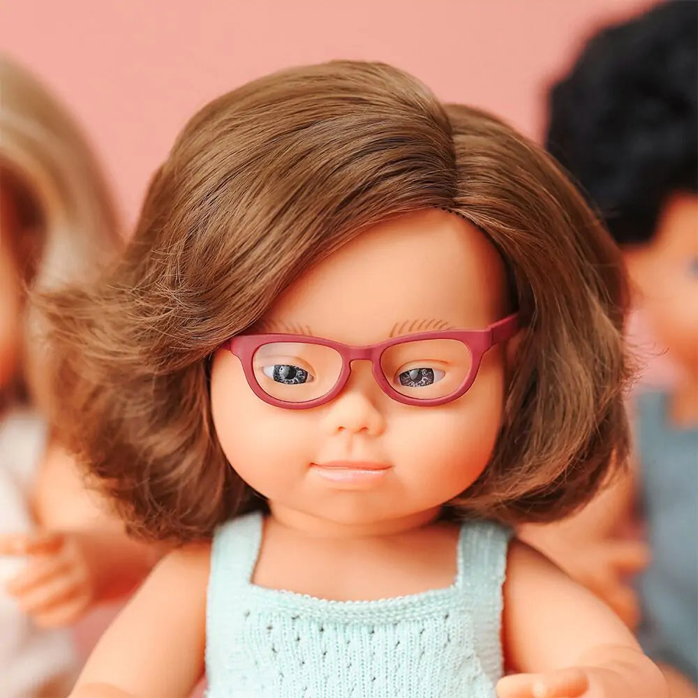 Miniland - Doll - Caucasian Girl Down Syndrome With Glasses - Mabel & Fox