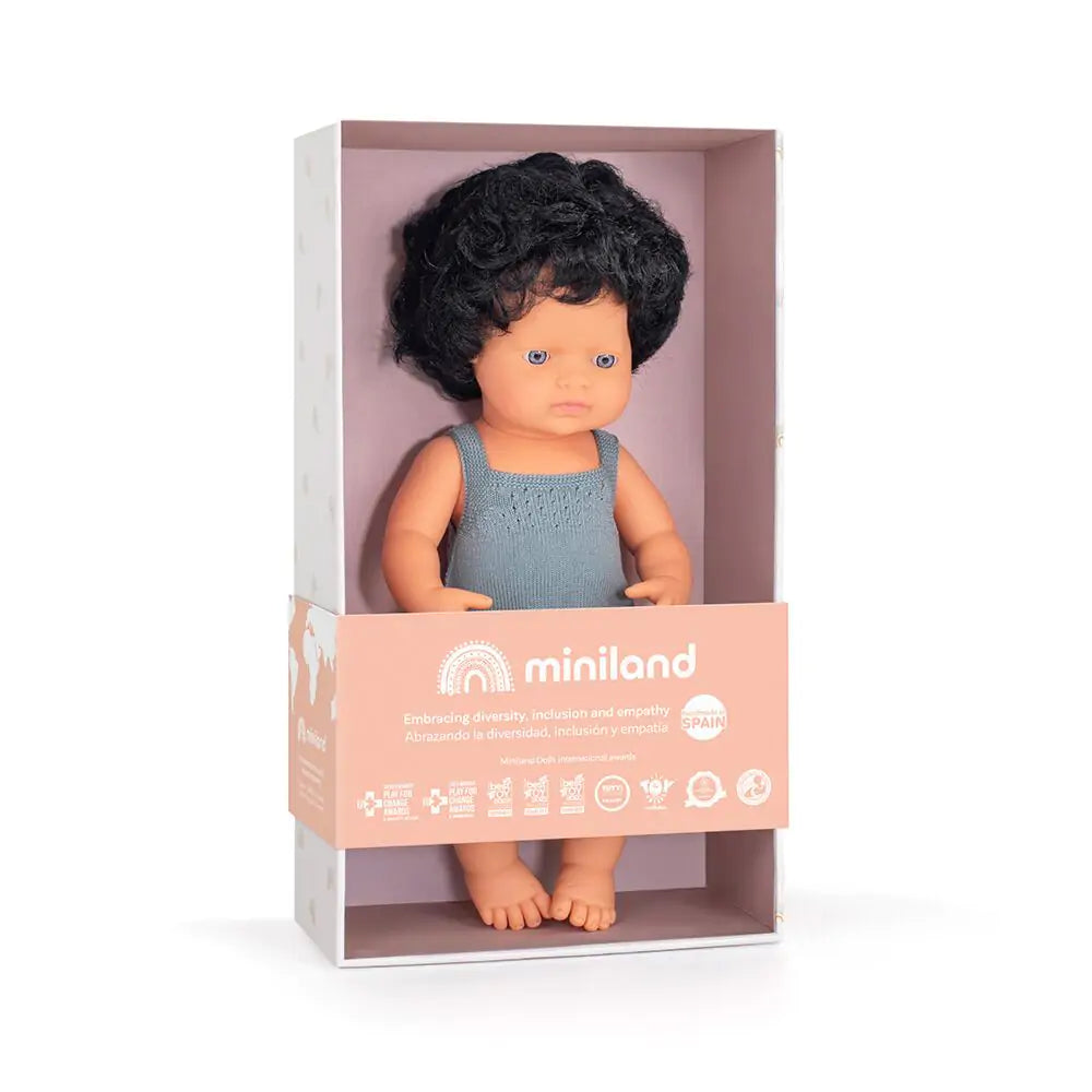 Miniland - Doll - Caucasian Curly Black Hair - Mabel & Fox