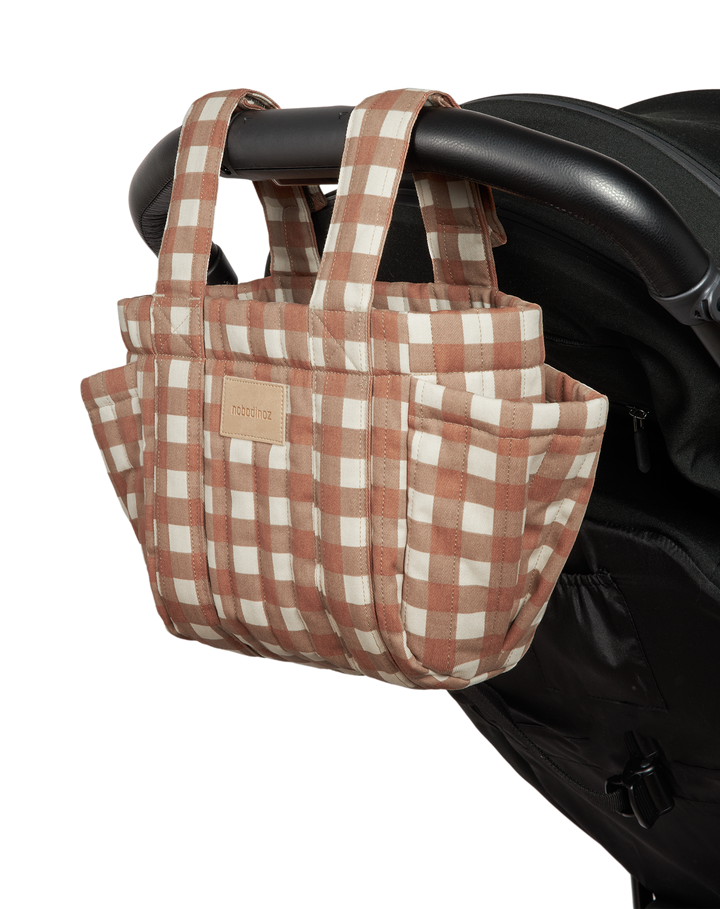 Nobodinoz- Hyde Park Stroller Organiser- Terracotta Checks - Mabel & Fox