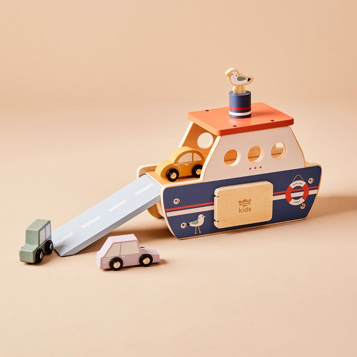 Just Bee Kids - Wooden Ferry Toy Playset With Cars