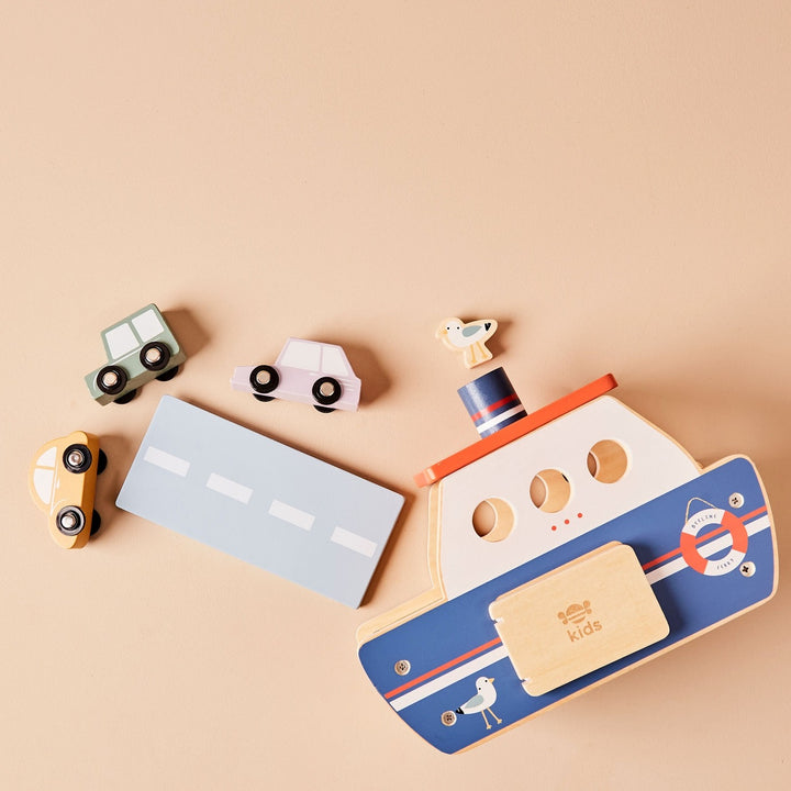 Just Bee Kids - Wooden Ferry Toy Playset With Cars