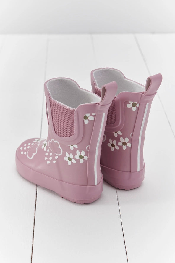 Grass & Air - Colour-Changing Cloud Short Wellies - Pink Bloom Floral
