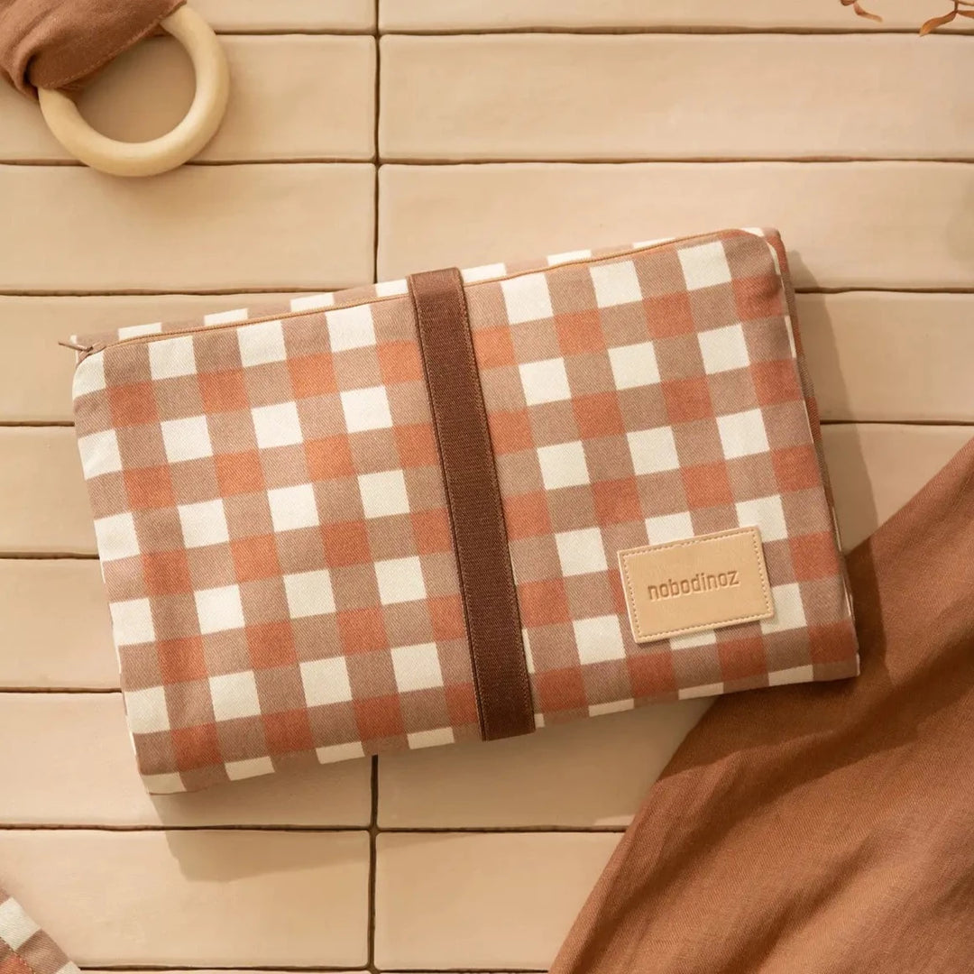 Nobodinoz-Hyde Park Waterproof Changing Pad- Terracotta Checks - Mabel & Fox