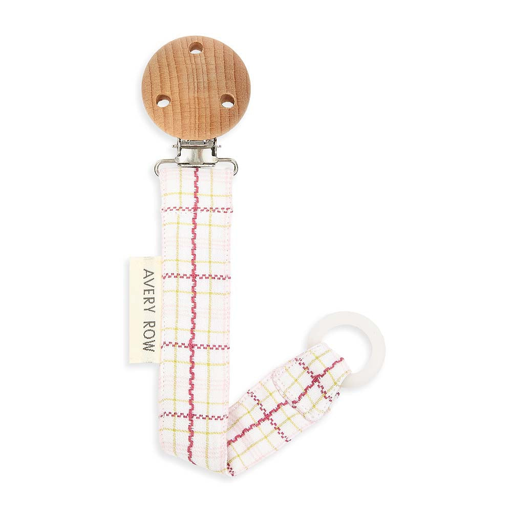 Avery Row - Pacifier Holder - Pink Check