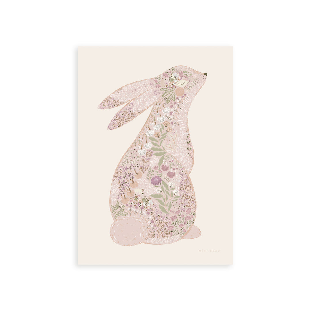Minibeau - Art Print - Floral Bunny - Pink
