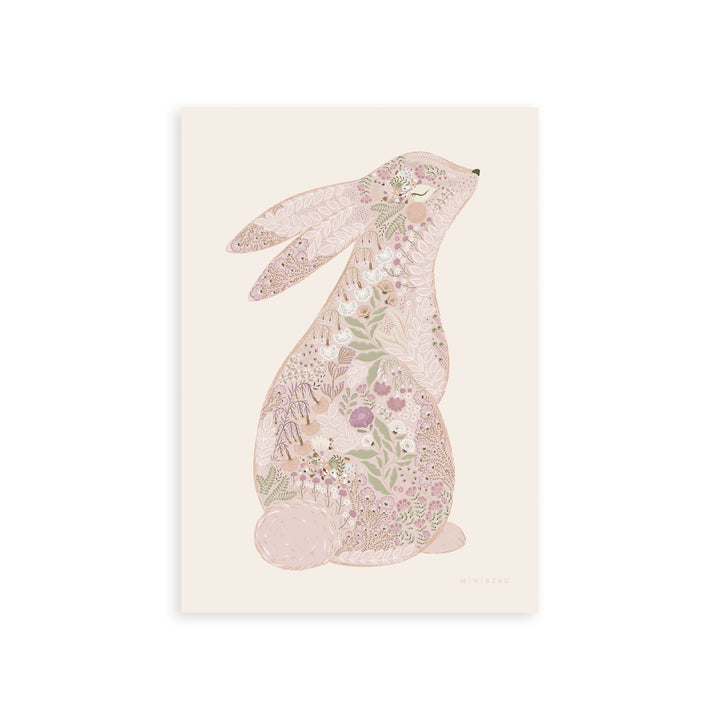 Minibeau - Art Print - Floral Bunny - Pink