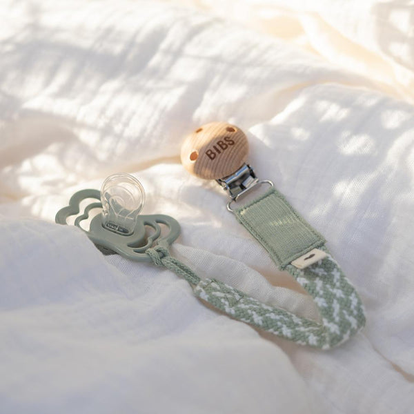 Bibs - Pacifier Clip - Sage/Ivory