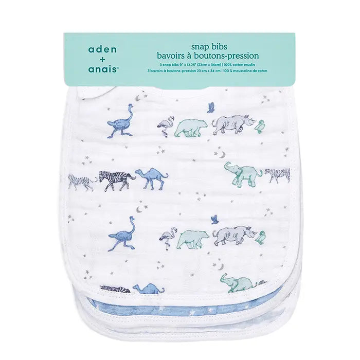 Aden + Anais - Cotton Muslin Snap Bibs - Rising Star (3 Pack) - Mabel & Fox