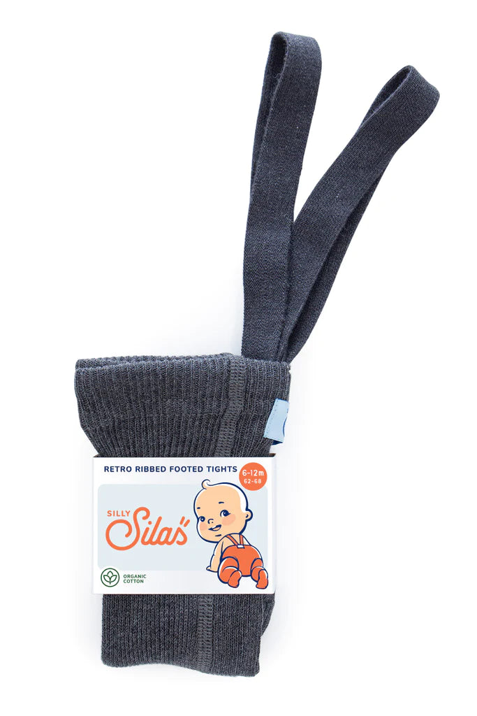 Silly Silas - Footed Cotton Tights - Dark Grey Blend - Mabel & Fox