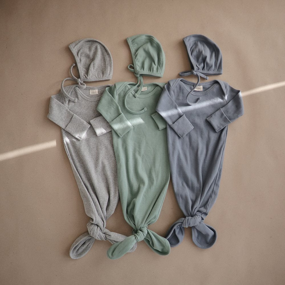 Mushie - Ribbed Knotted Baby Gown - Grey Melange