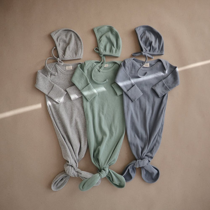 Mushie - Ribbed Knotted Baby Gown - Grey Melange