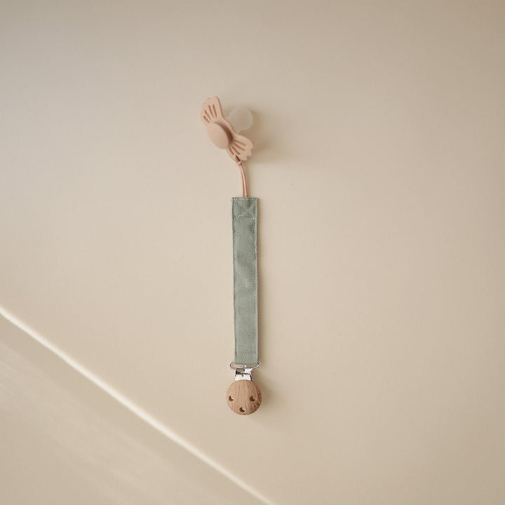 Mushie - Linen Pacifier Clip - 2 Pack - Olive / Shifting Sand - Mabel & Fox