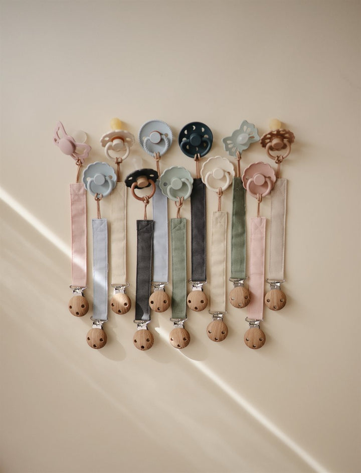 Mushie - Linen Pacifier Clip - 2 Pack - Blush/Cream - Mabel & Fox