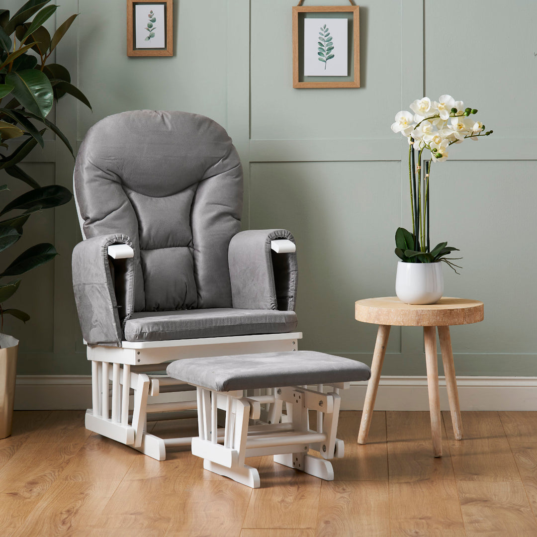OBaby - Reclining Glider Chair and Stool - Grey - Mabel & Fox