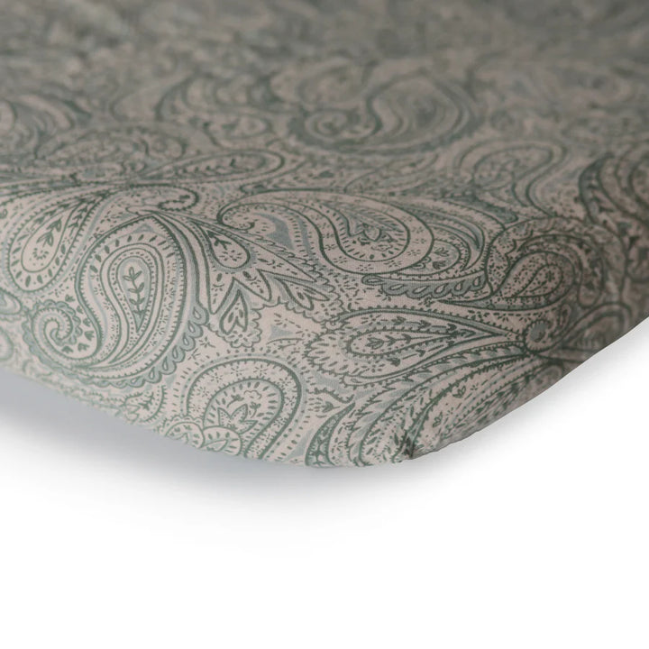 Mushie - Crib Sheet - Green Paisley - Mabel & Fox