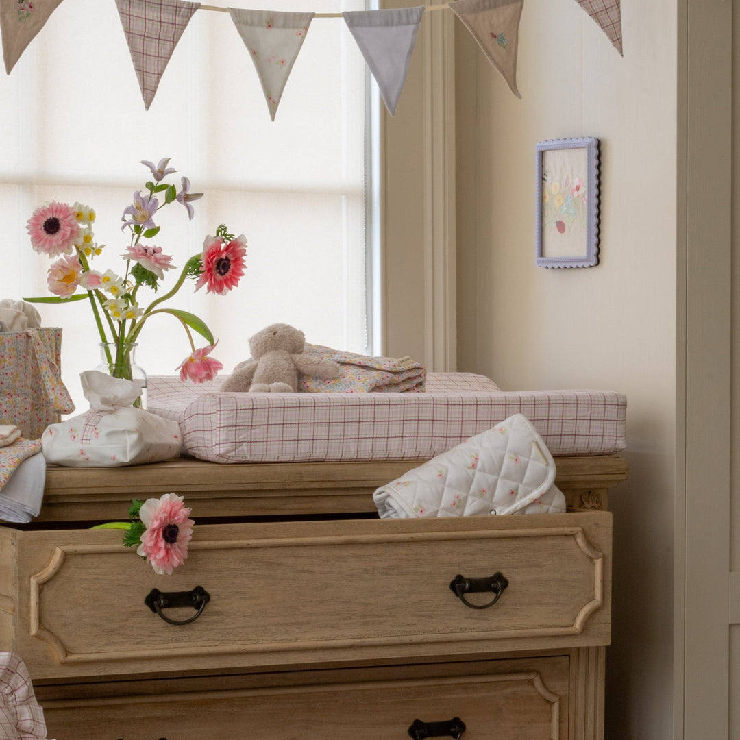 Avery Row - Baby Changing Cushion - Pink Check