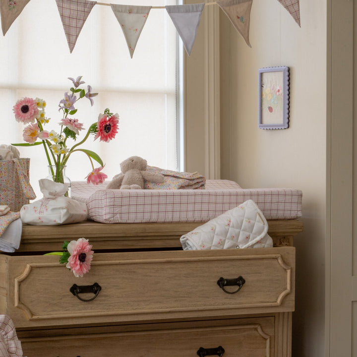 Avery Row - Baby Changing Cushion - Pink Check