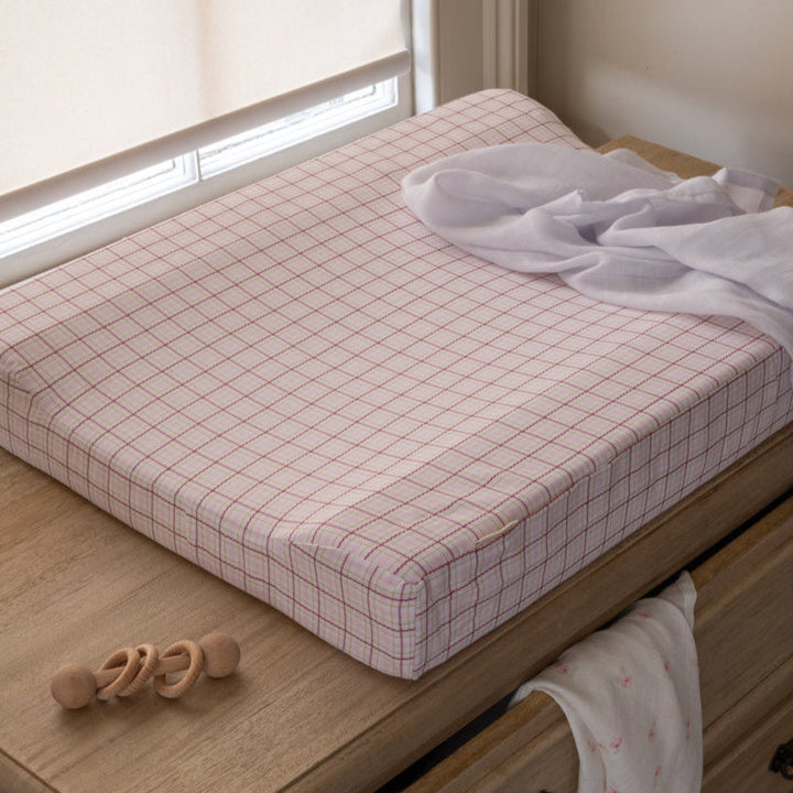 Avery Row - Baby Changing Cushion - Pink Check
