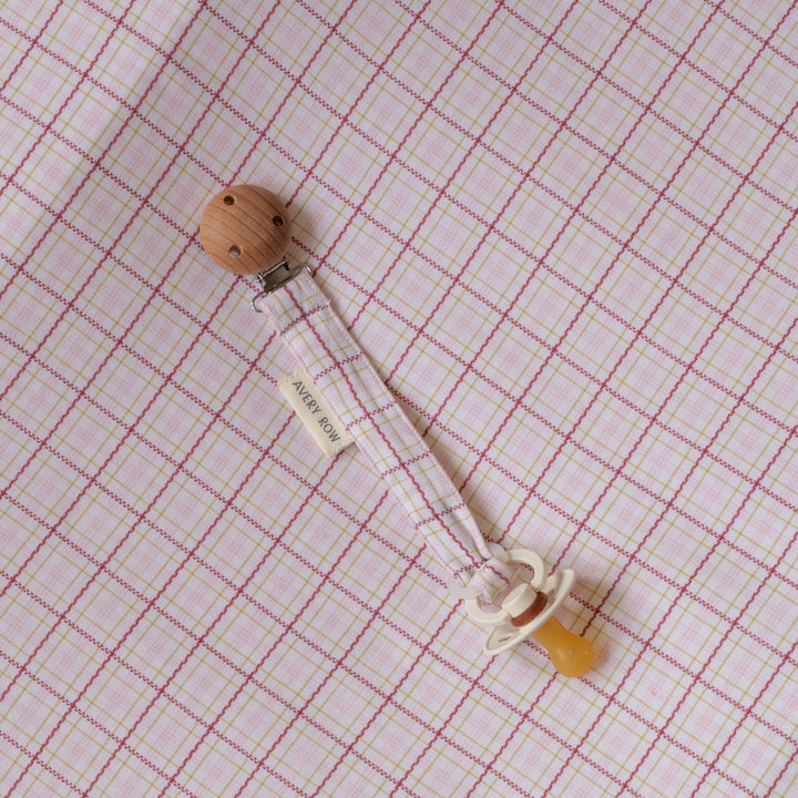 Avery Row - Pacifier Holder - Pink Check