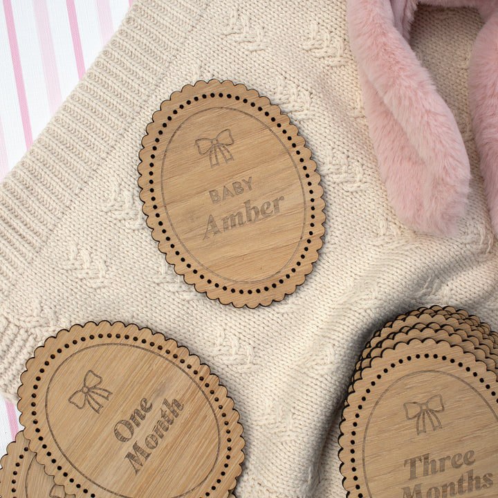 Mabel & Fox - Personalised Wooden Milestone Cards - Bow Cute