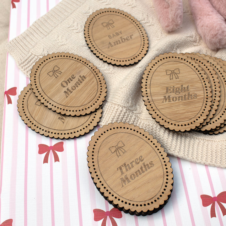 Mabel & Fox - Personalised Wooden Milestone Cards - Bow Cute