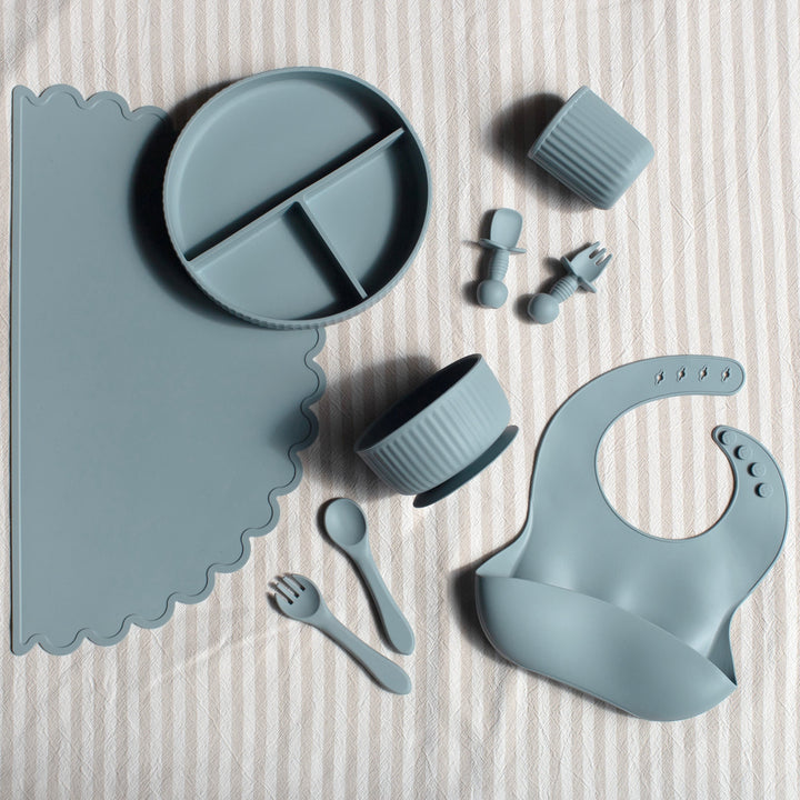 Mabel & Fox - Complete Silicone Tableware Set - Blue (7 Pcs)