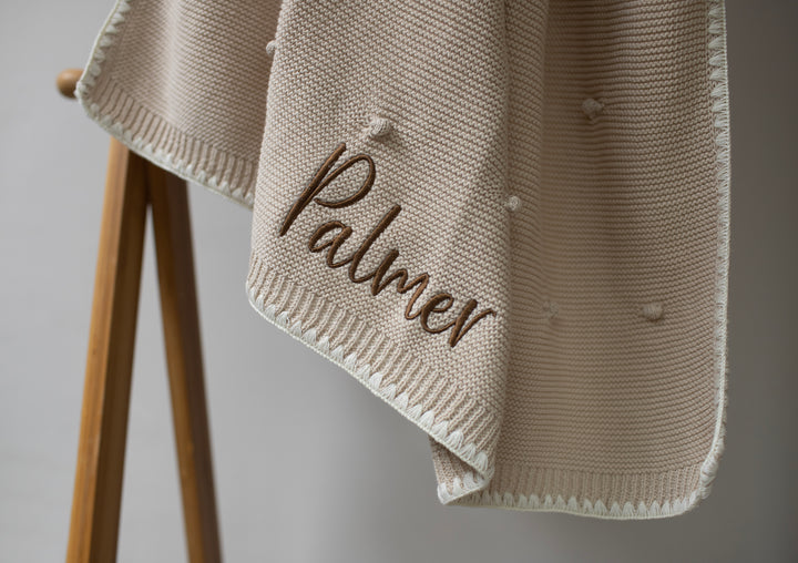 Mabel & Fox - Personalised Knitted Baby Blanket - Natural Bobble