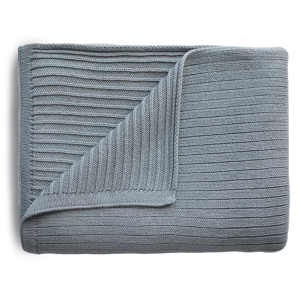 Mushie - Knitted Baby Blanket - Ribbed Smoke - Mabel & Fox