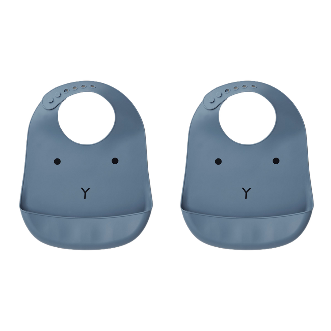 Liewood - Tilda Silicone Bib - Rabbit Blue Wave (2 Pack) - Mabel & Fox