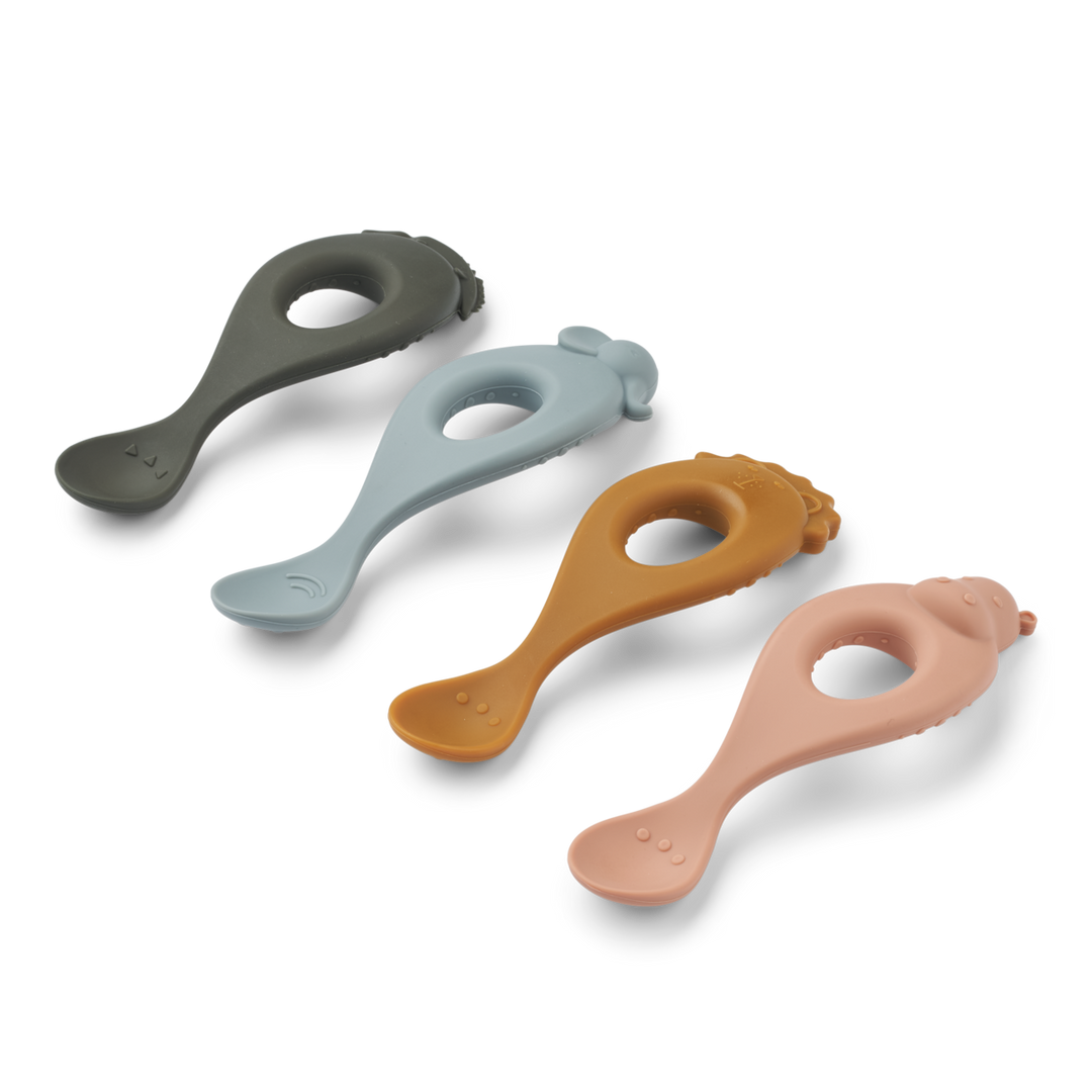 Liewood - Liva Silicone Spoon -Safari / Rose Multi Mix (4 Pack) - Mabel & Fox