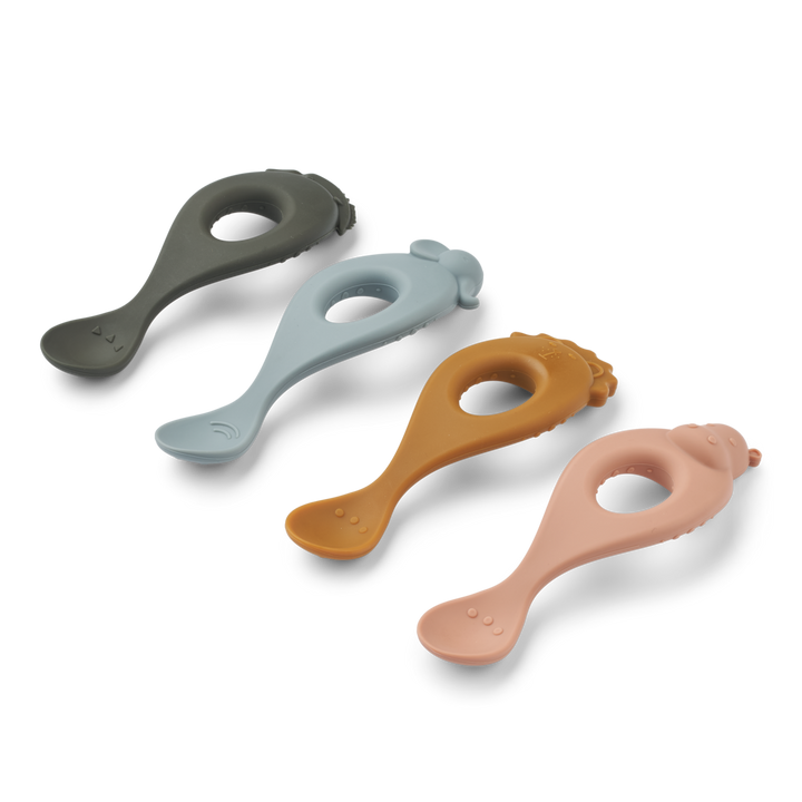 Liewood - Liva Silicone Spoon -Safari / Rose Multi Mix (4 Pack) - Mabel & Fox