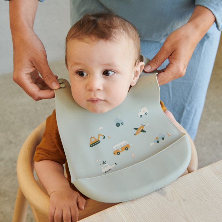 Liewood - Tilda Silicone Bib - Vehicles / Dove Blue Mix (2 Pack) - Mabel & Fox