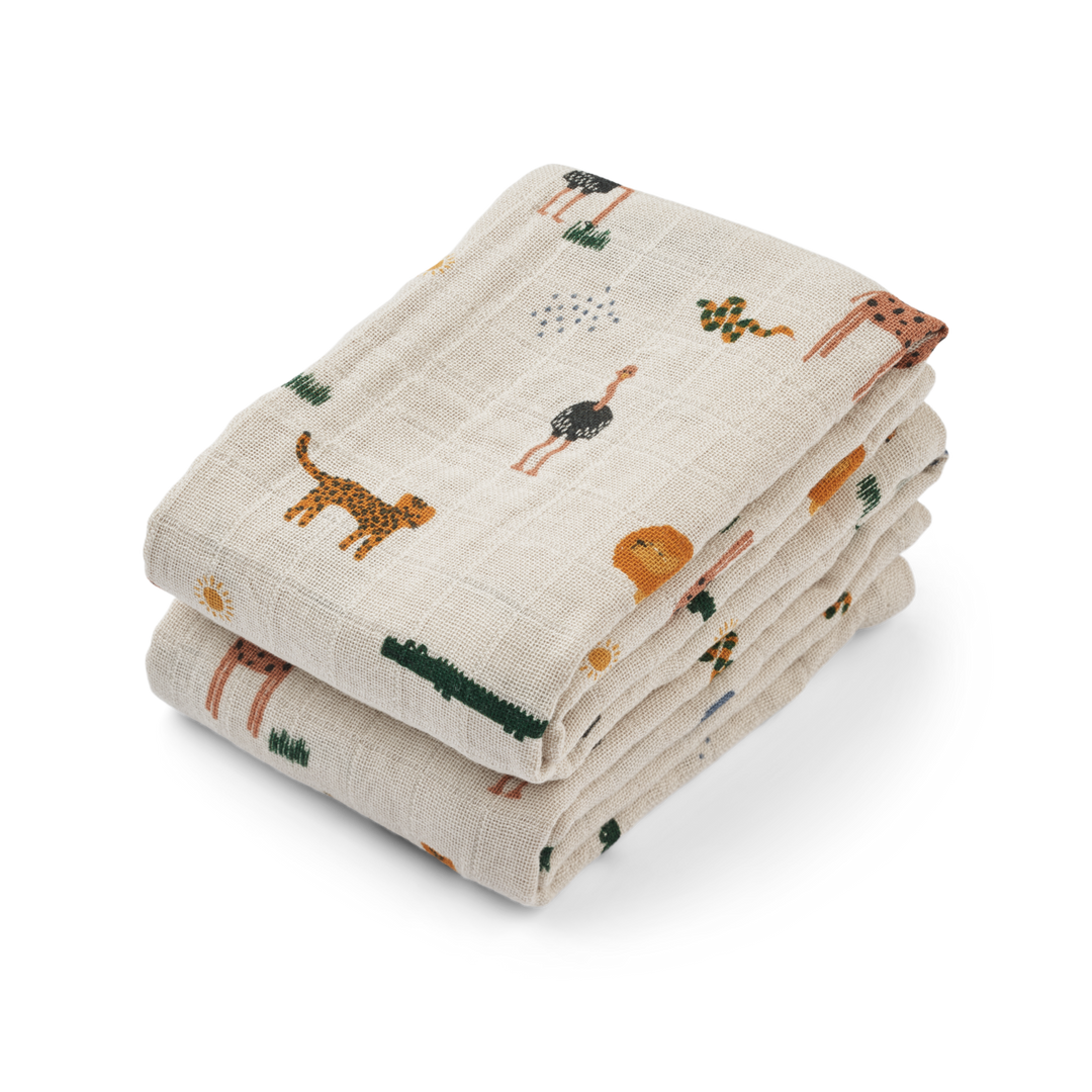 Liewood - Lewis Muslin Cloths - Safari Sandy Mix (2 Pack)