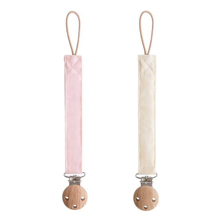 Mushie - Linen Pacifier Clip - 2 Pack - Blush/Cream - Mabel & Fox