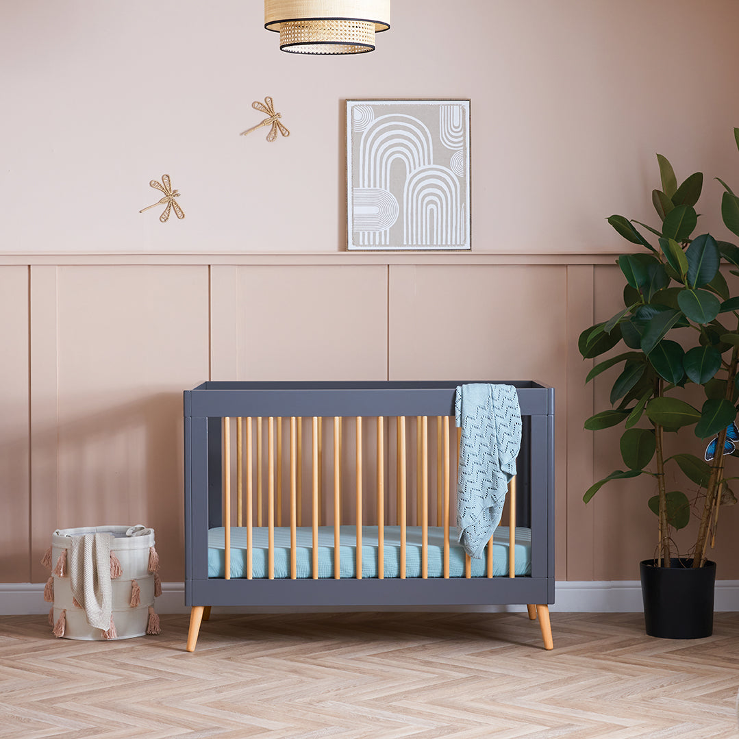 OBaby - Maya Mini Cot Bed - Slate with Natural - Mabel & Fox
