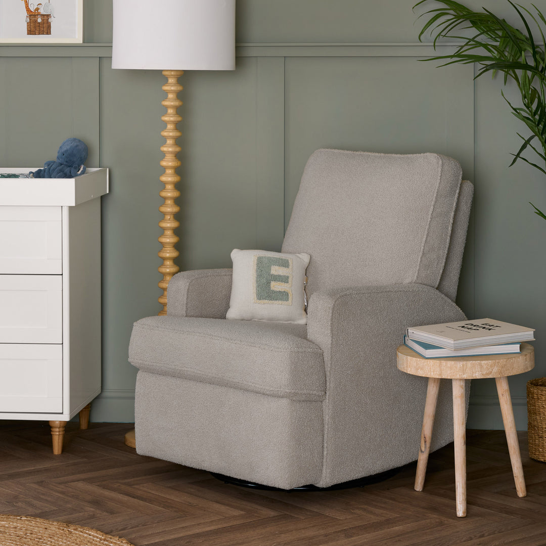 OBaby - Madison Swivel Glider Recliner Chair - Teddy Fabric - Truffle - Mabel & Fox