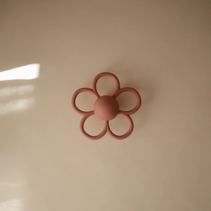 Mushie - Rattle Teether - Daisy - Dusty Rose - Mabel & Fox