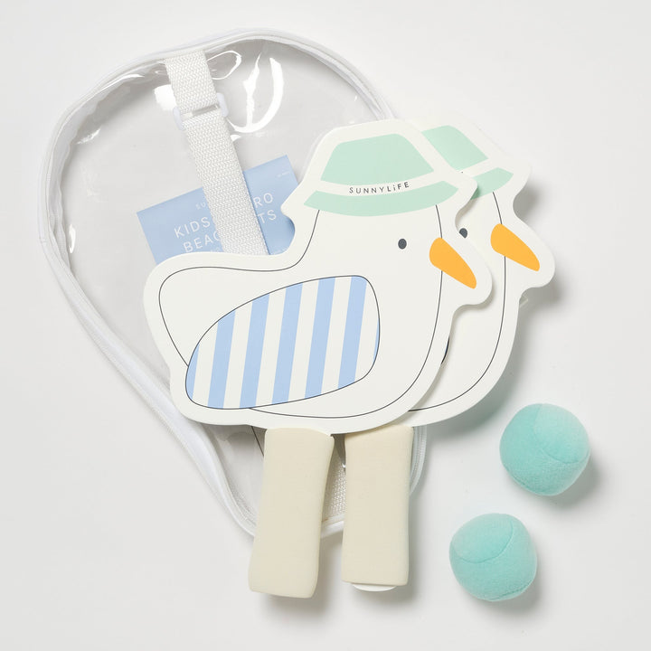 Sunnylife - Kids Velcro Beach Bats - Sid the Seagull - Blue Stripe